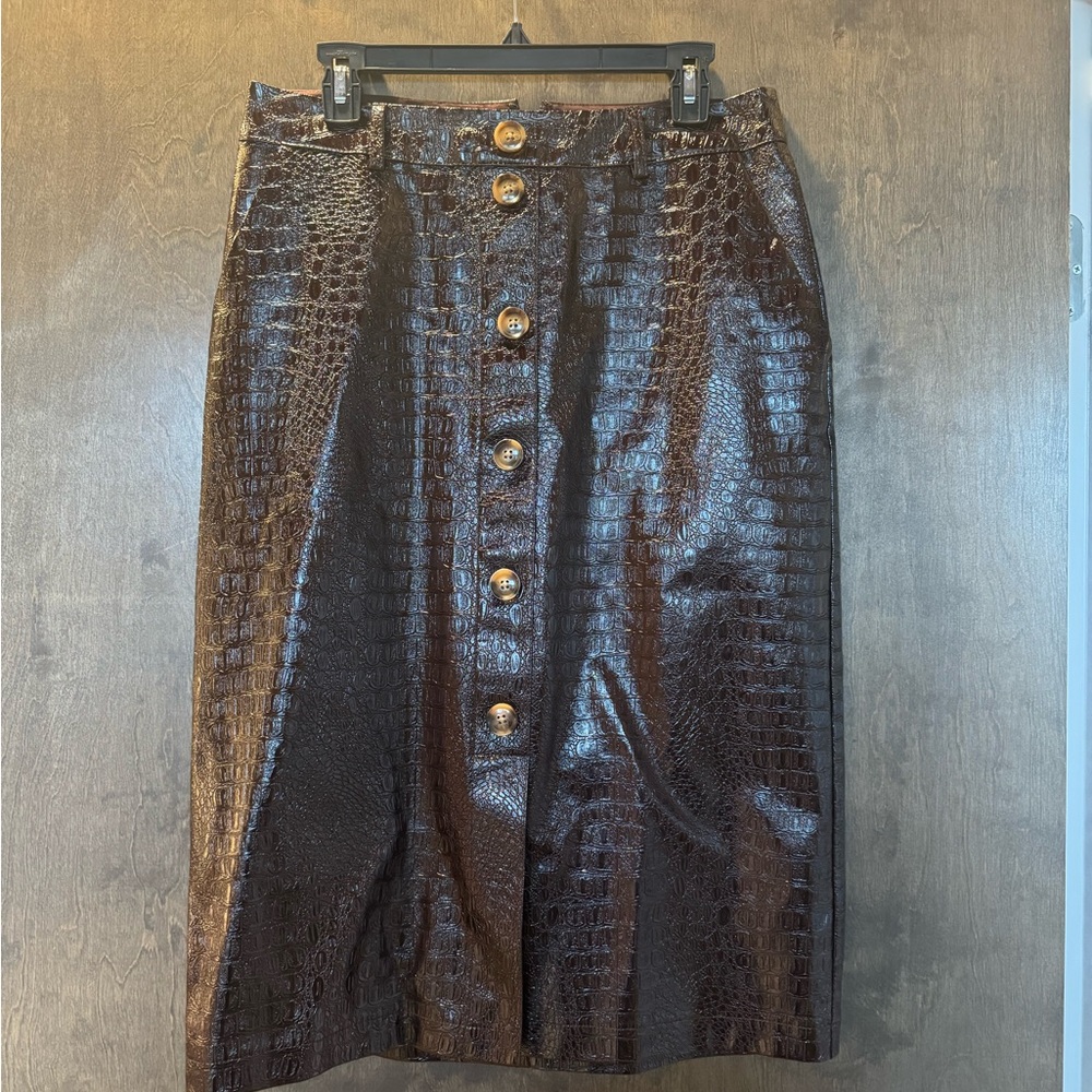 Rachel Comey for Target Shiny Brown Croc-Embossed Pencil Skirt